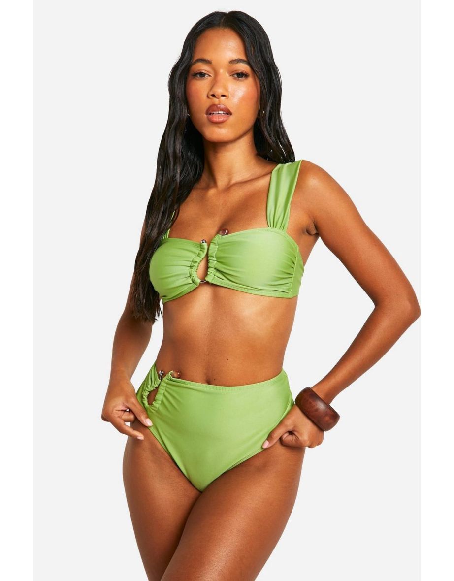 Stone Trim Wide Strap Bikini Top - olive