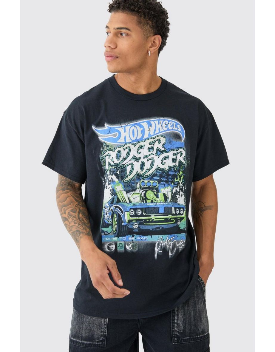 Oversized Hotwheels Racing License Print T-shirt - black