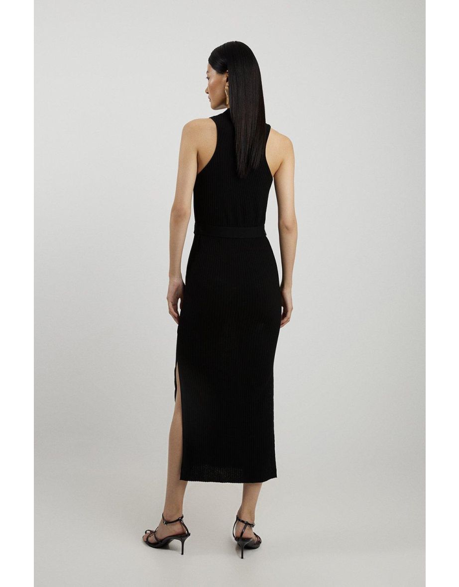 Tall Cotton Blend Belted Knit Racer Midi Dress - 2