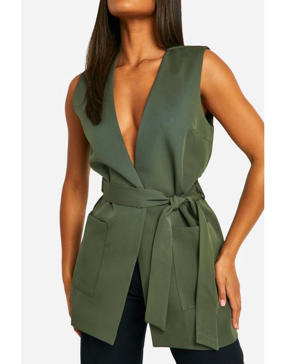 Longline Sleeveless Belted Blazer - 3