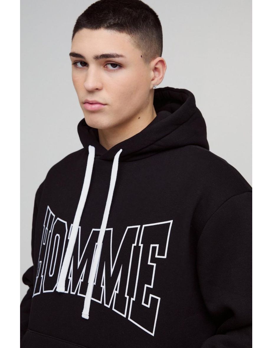 Oversized Homme Print Hoodie - black - 2