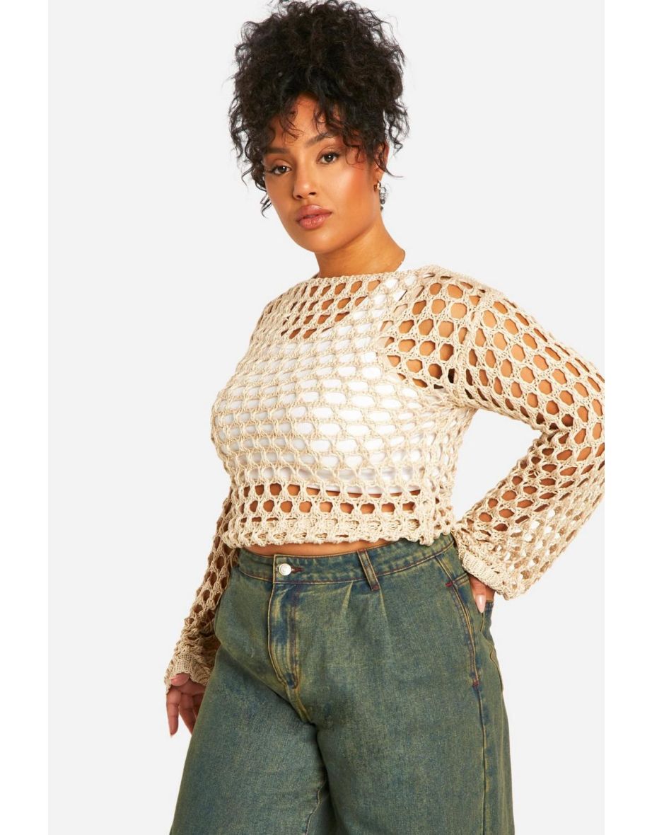 Plus Slouchy Loose Knit Top - taupe - 3