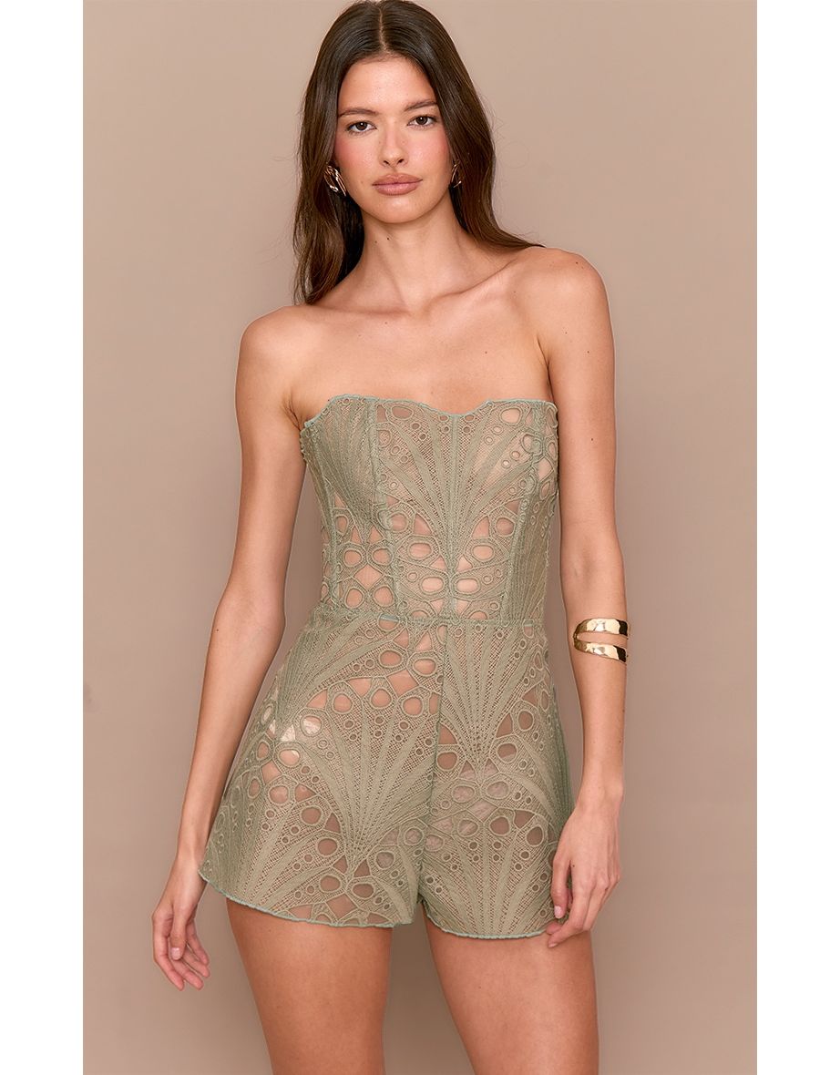 Clay Textured Sheer Floral Corset Playsuit