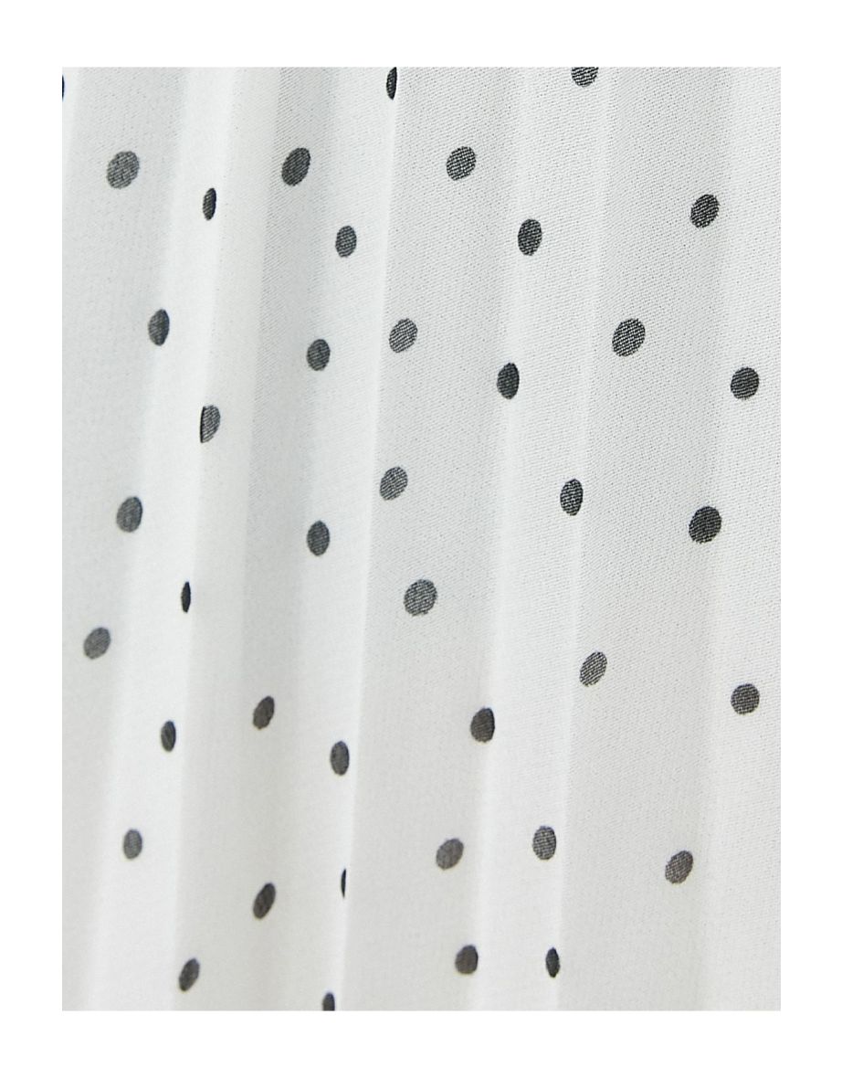 Chiffon Pleated Skirt Midi Length Polka Dot Lined - 5
