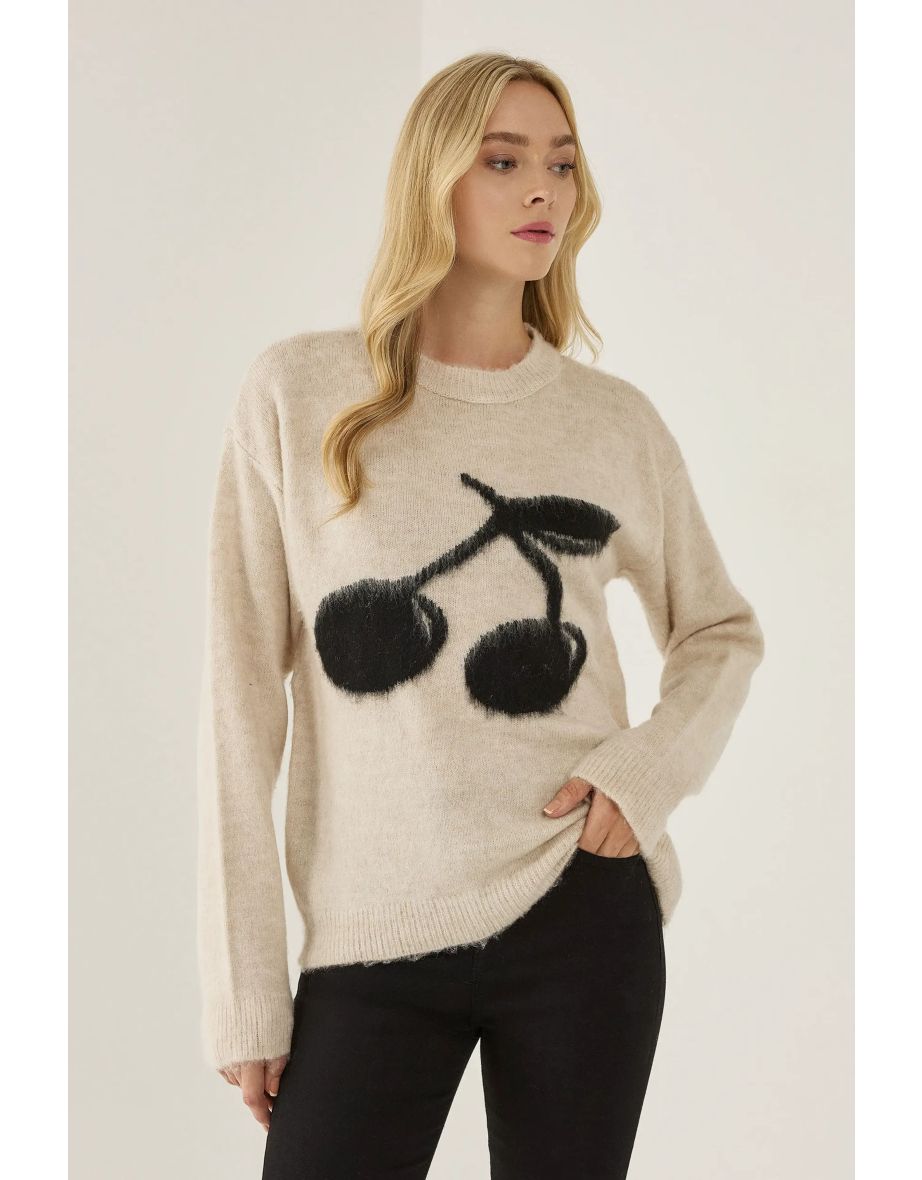Relaxed Fit Cherry Detail Sweater