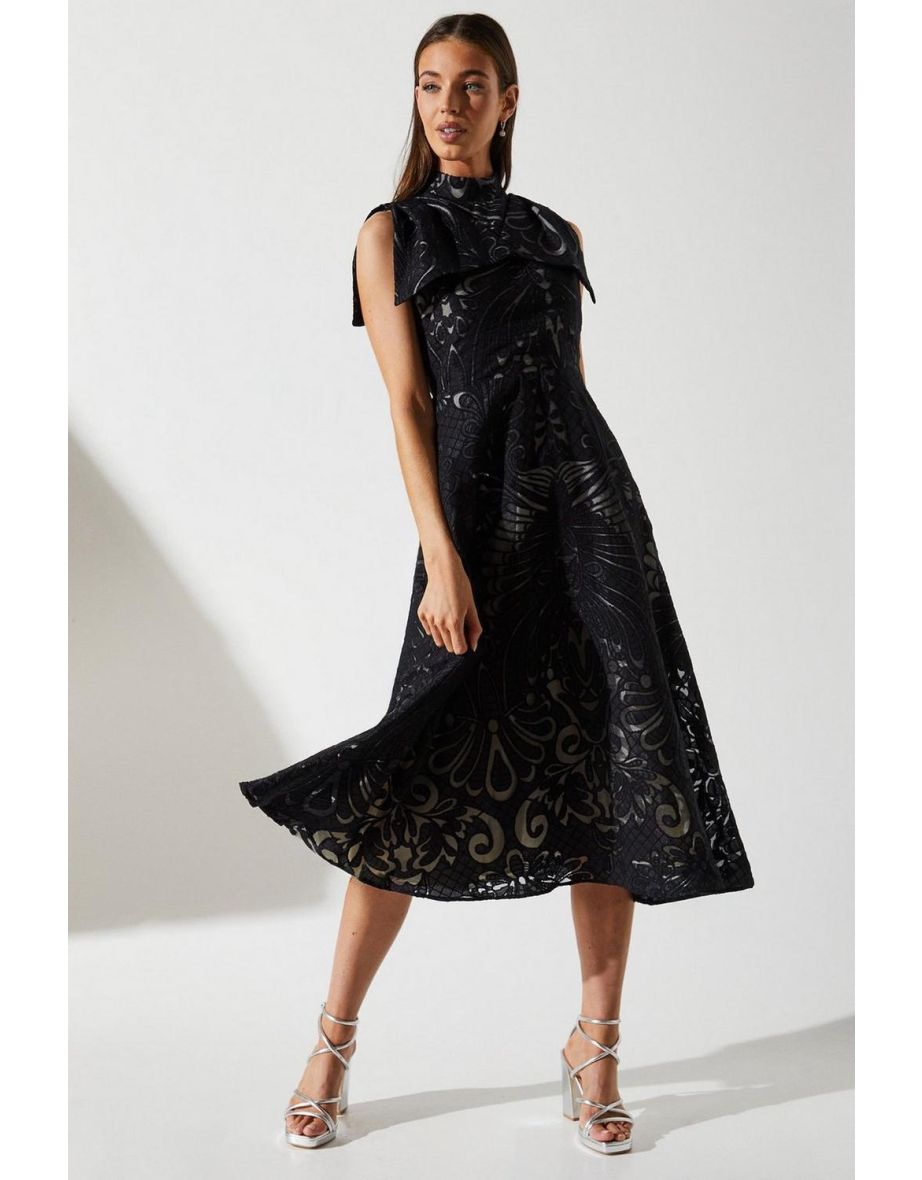 Bow Sleeve Jacquard Dress