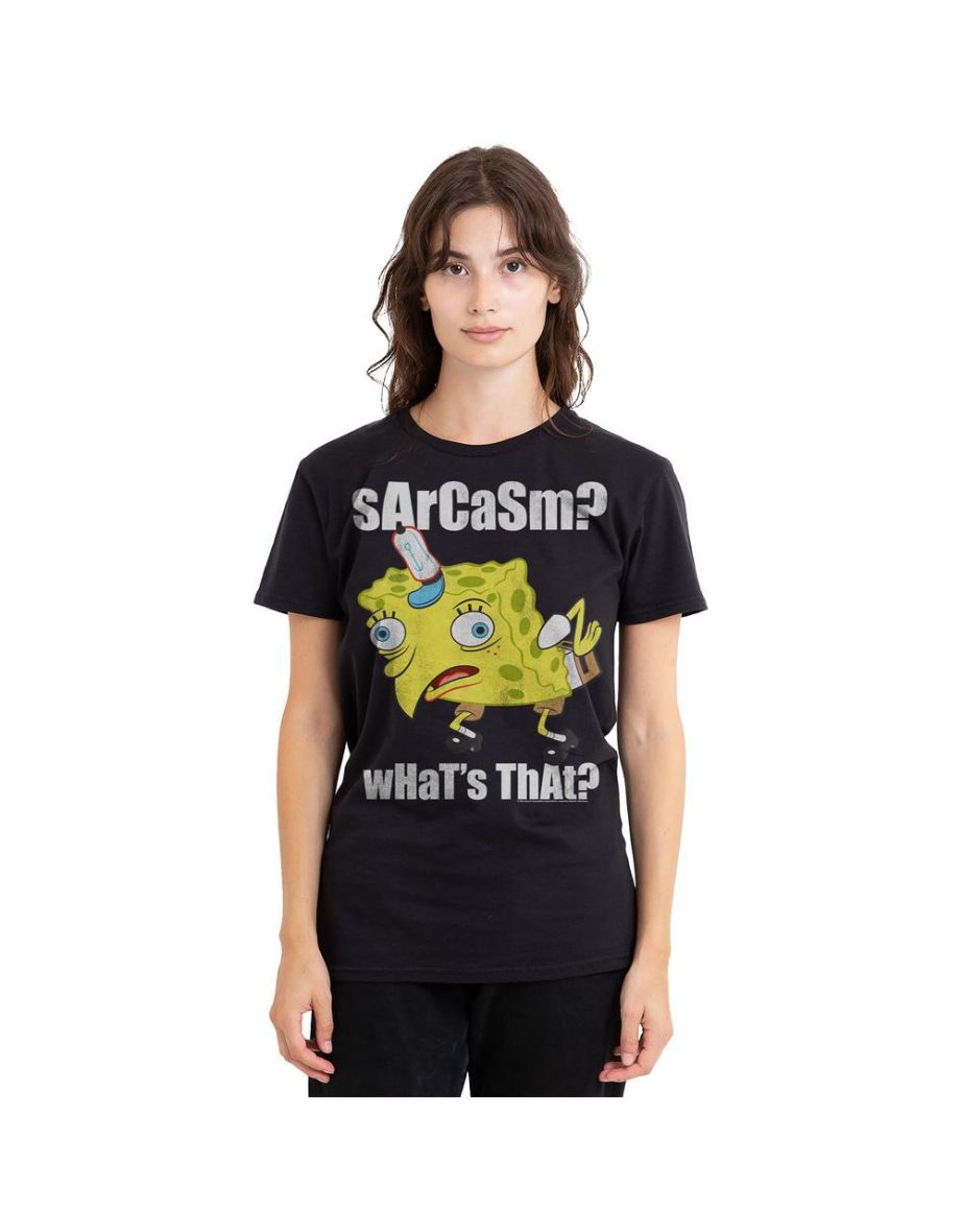 SpongeBob SquarePants Unisex Adult Sarcasm Meme T-Shirt - Black