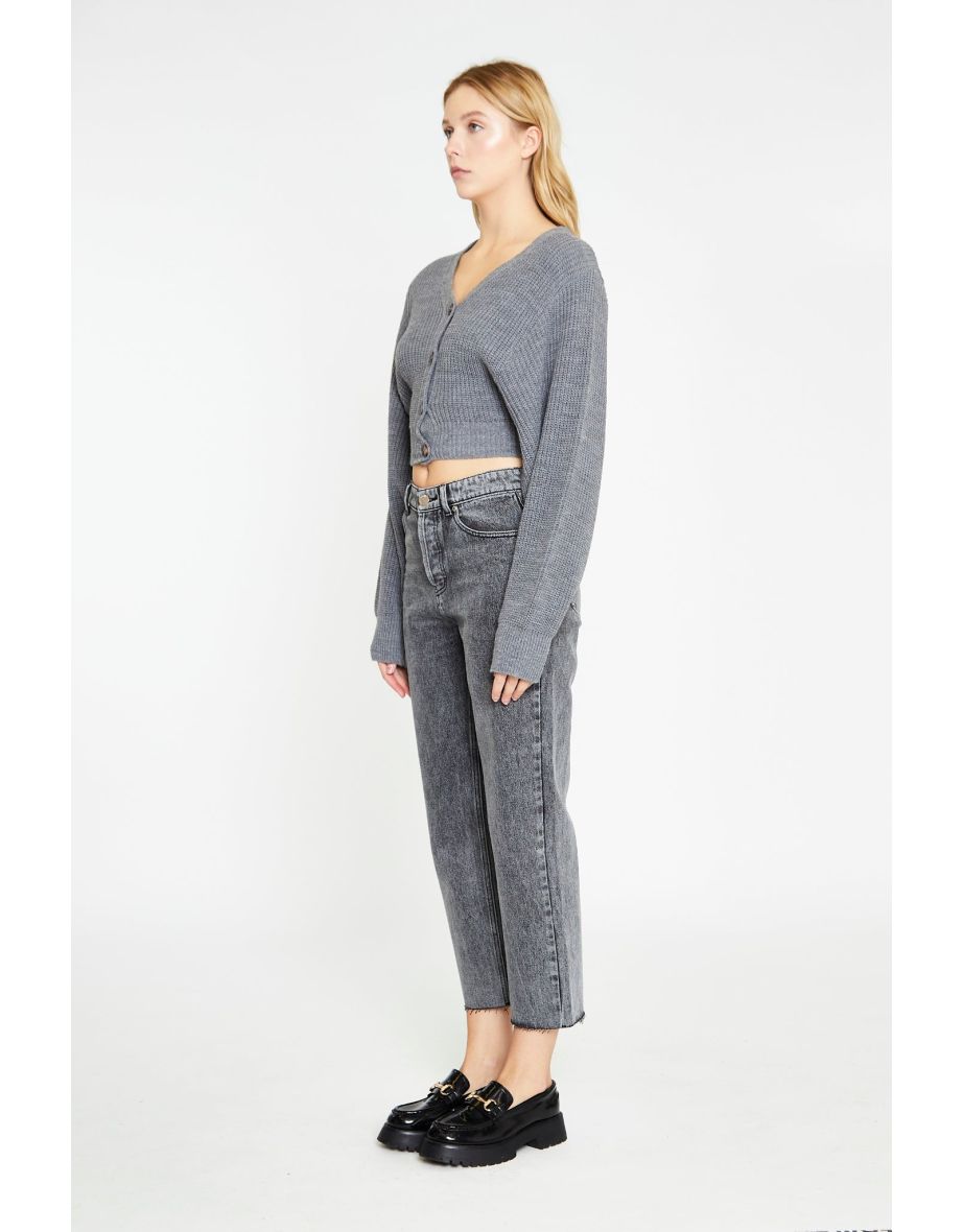 Black Acid-Wash Straight Leg Jeans