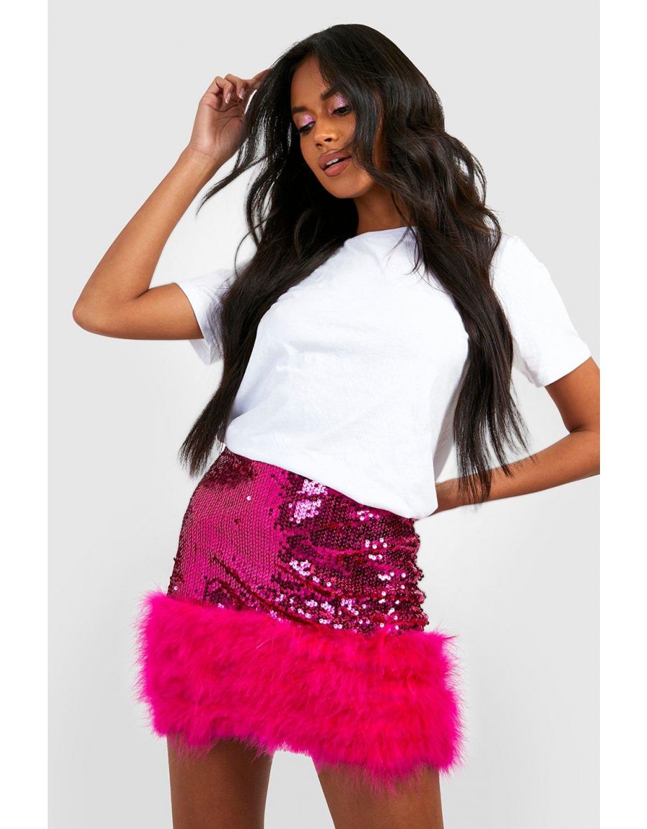 Makin' A Statement Mini Blush Feather Skirt - Multi Color Sequins