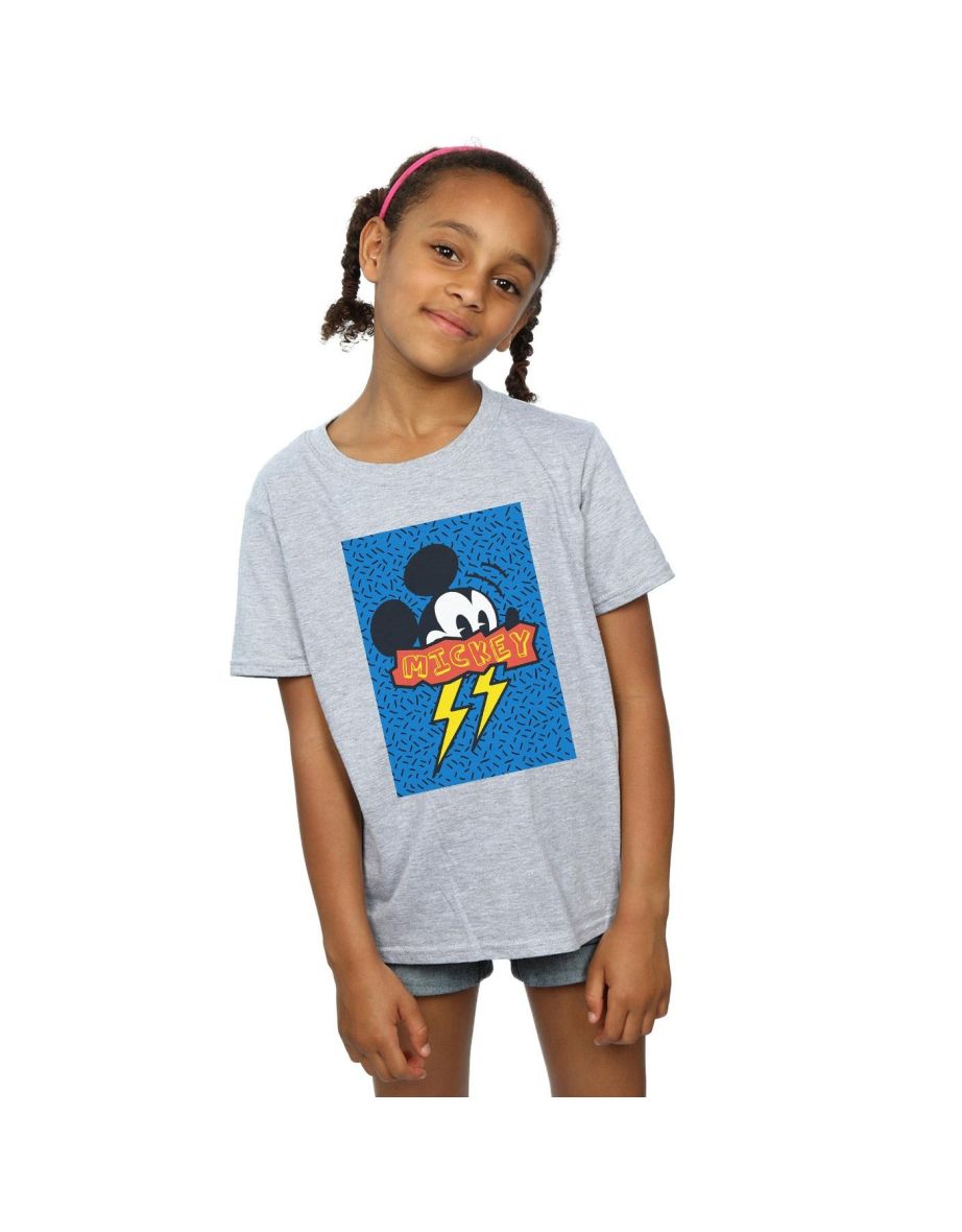 Disney Girls Mickey Mouse 90s Flash Cotton T-Shirt - Sports Grey