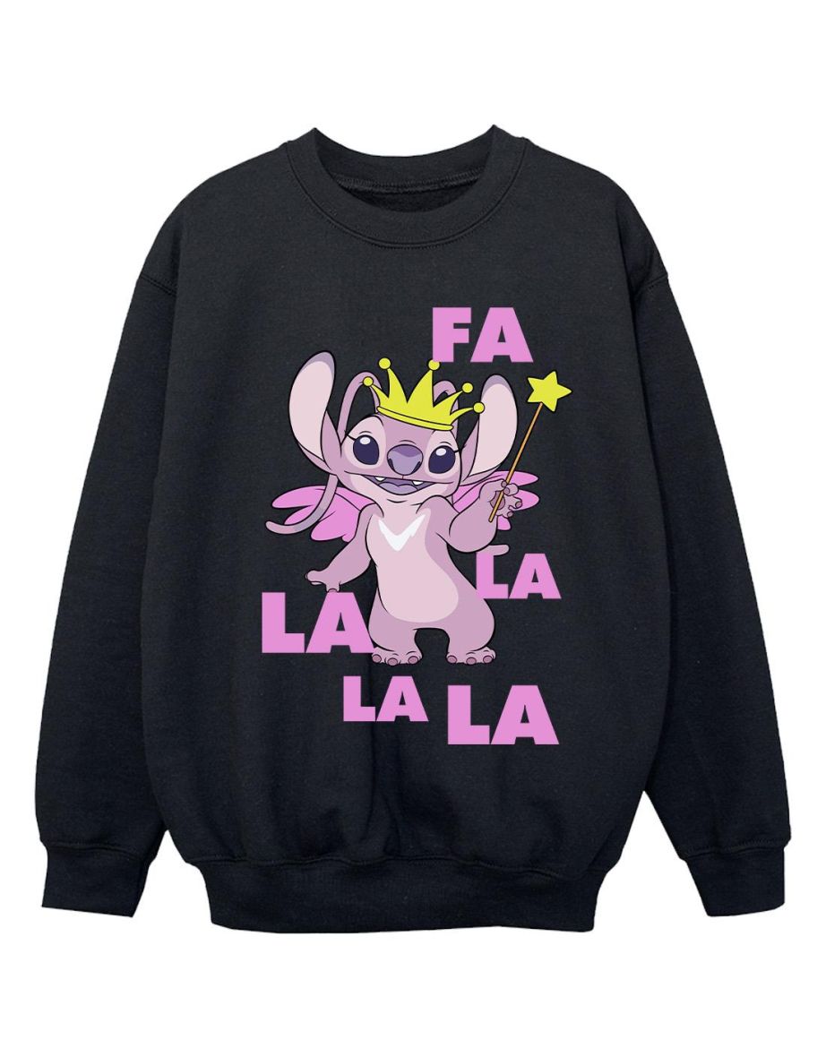 Disney Girls Lilo & Stitch Angel Fa La La Sweatshirt - Black