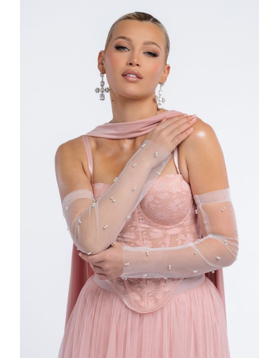 Goddiva Embellished Fingerless Mesh Gloves