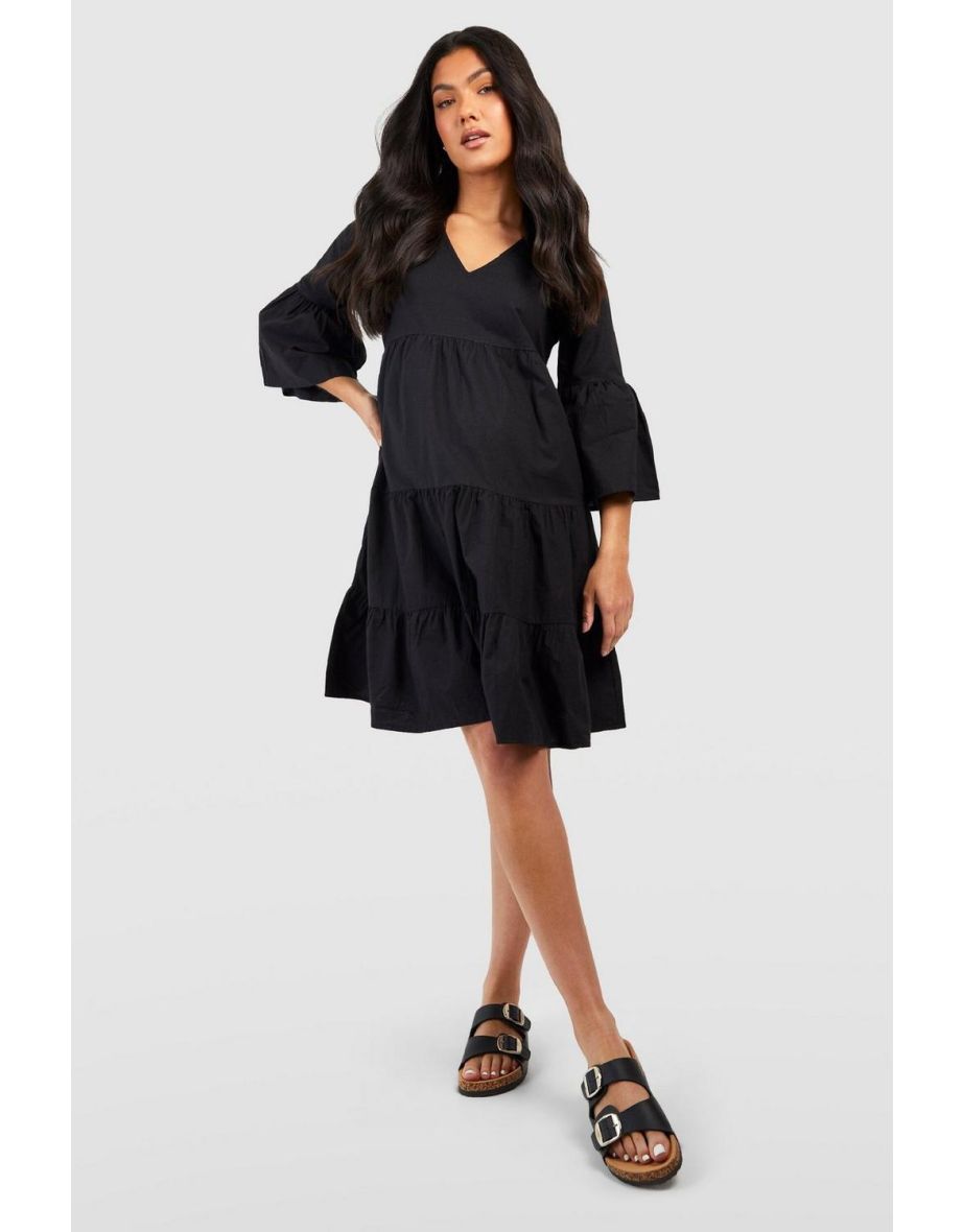 Maternity Tiered Smock Dress - black