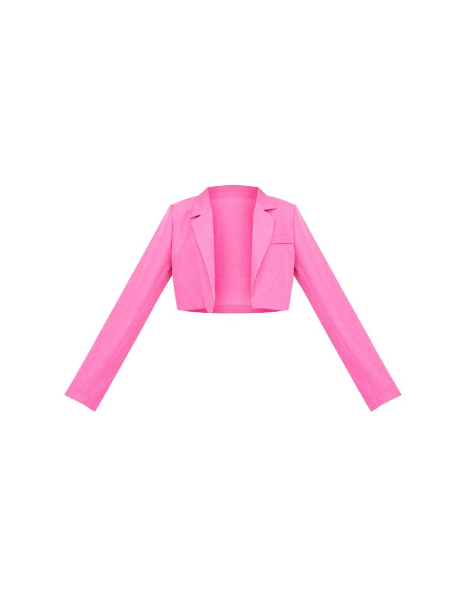 Pink Textured Cropped Blazer - 4