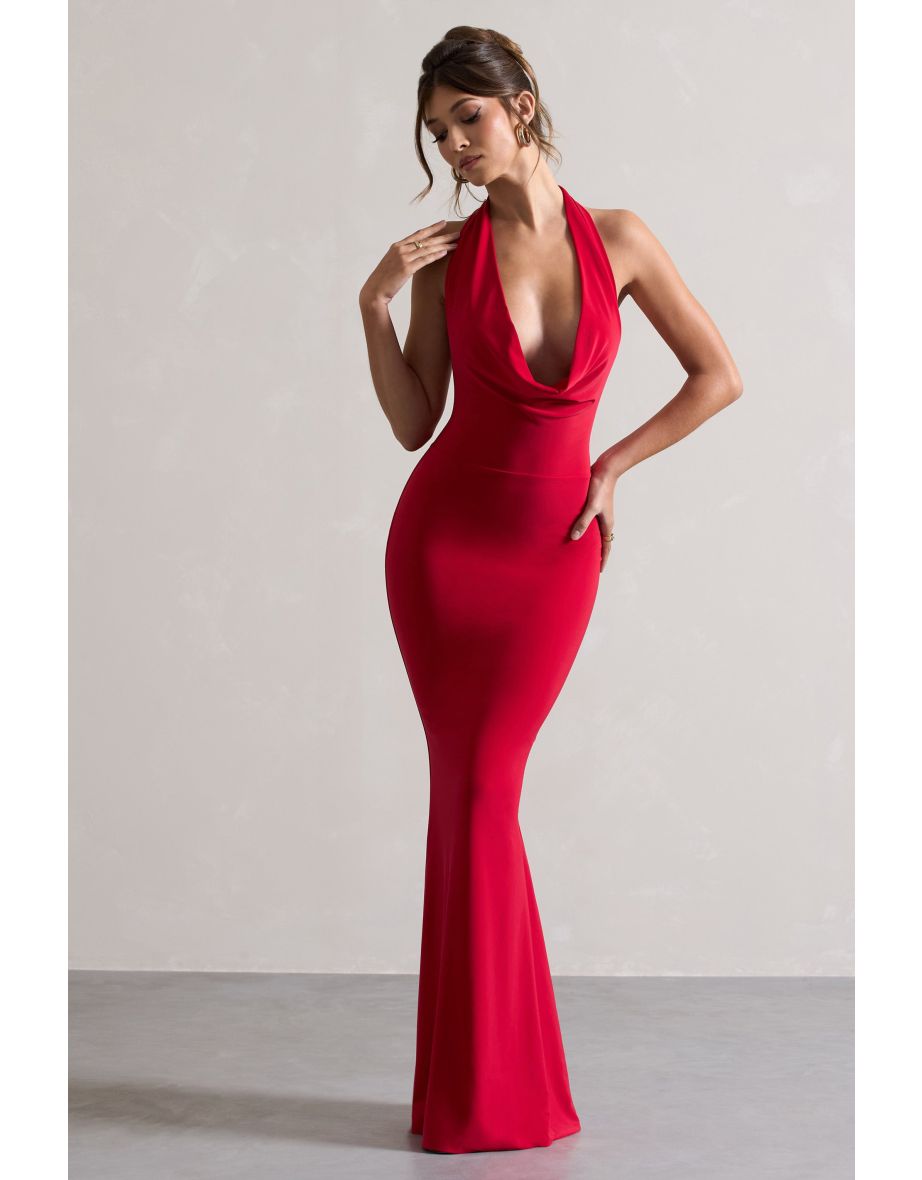 Milani | Red Backless Cowl Neck Fishtail Dress