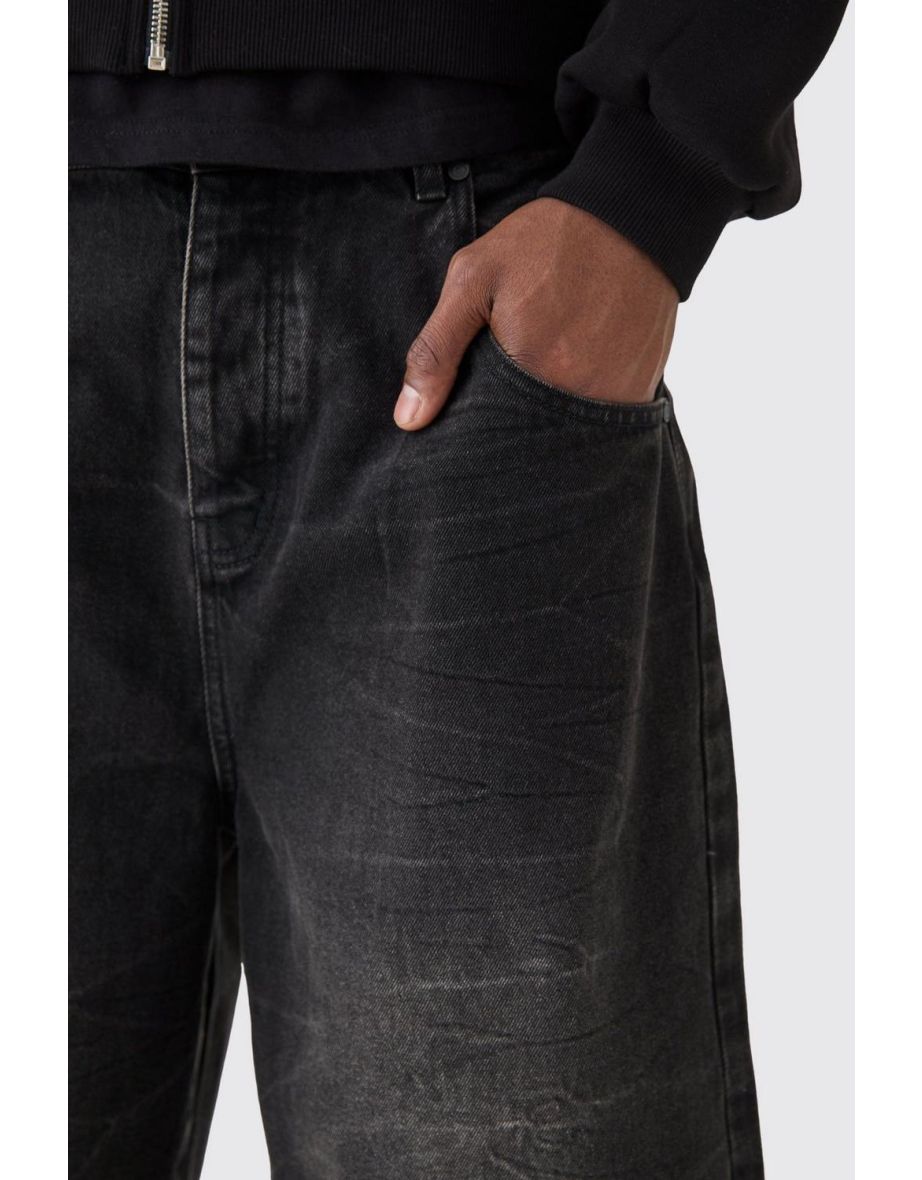 Long Line Denim Jorts In Washed Black - washed black - 2