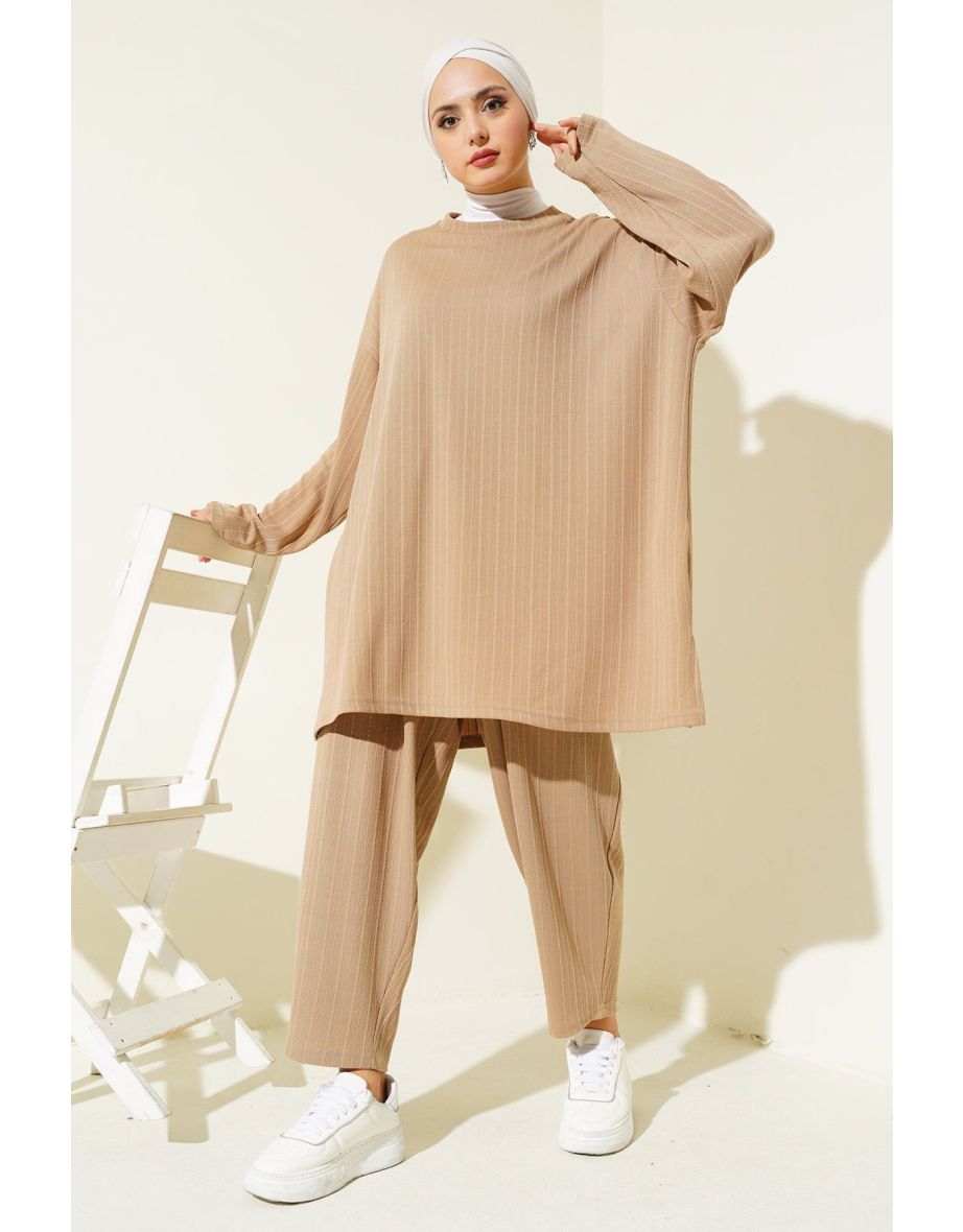 Crew Neck Tunic Trousers Two Piece Set