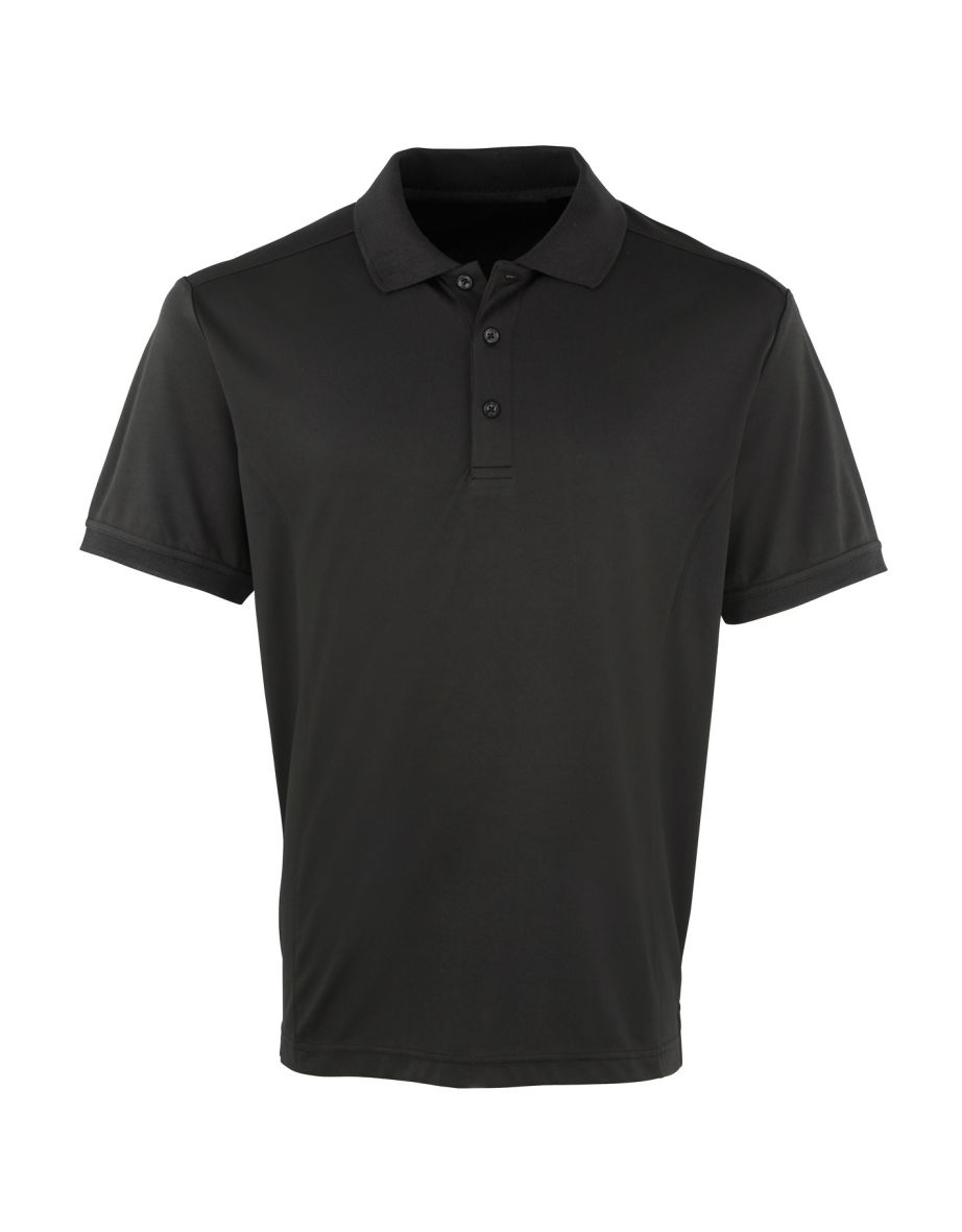 Premier Mens Coolchecker Pique Short Sleeve Polo T-Shirt - Black