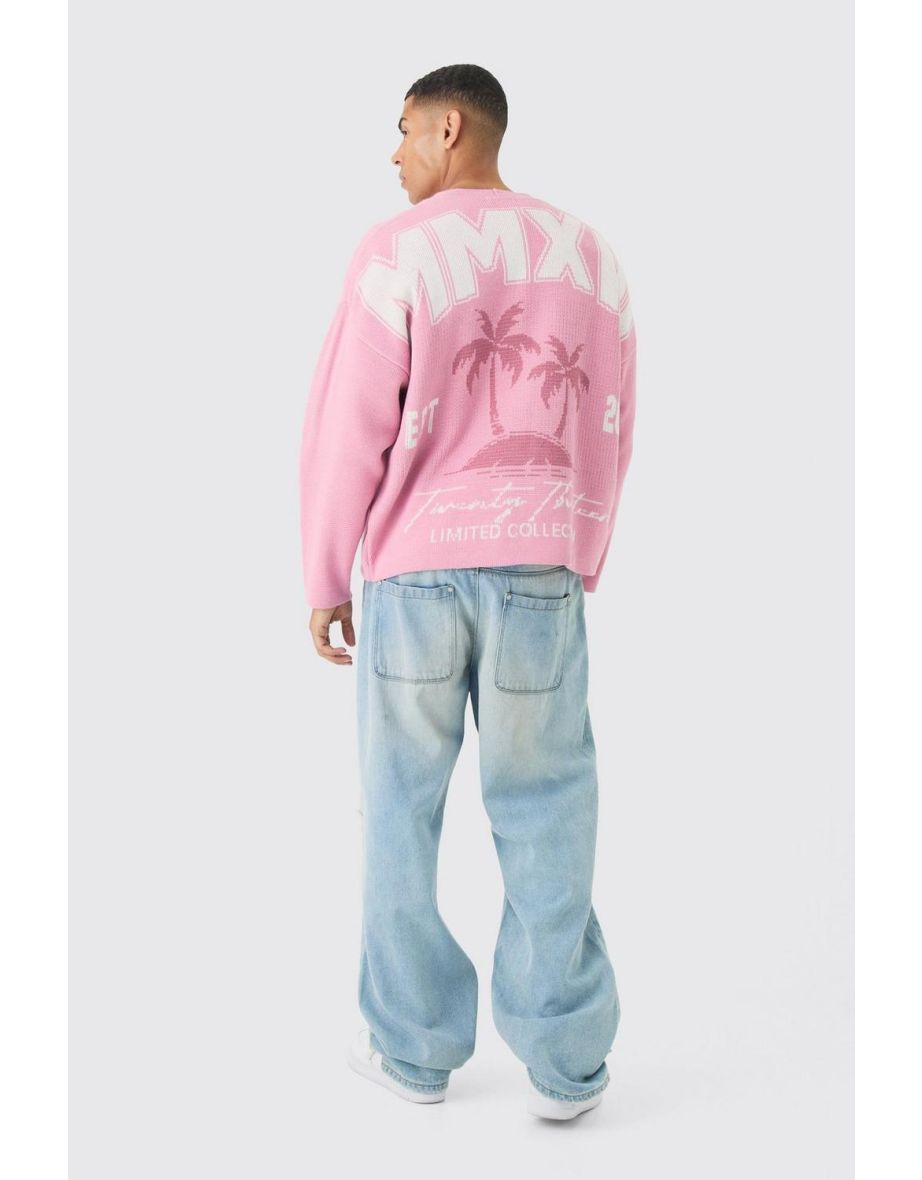 Oversized Boxy Palm Graphic Cardigan in Pink - pink - 2