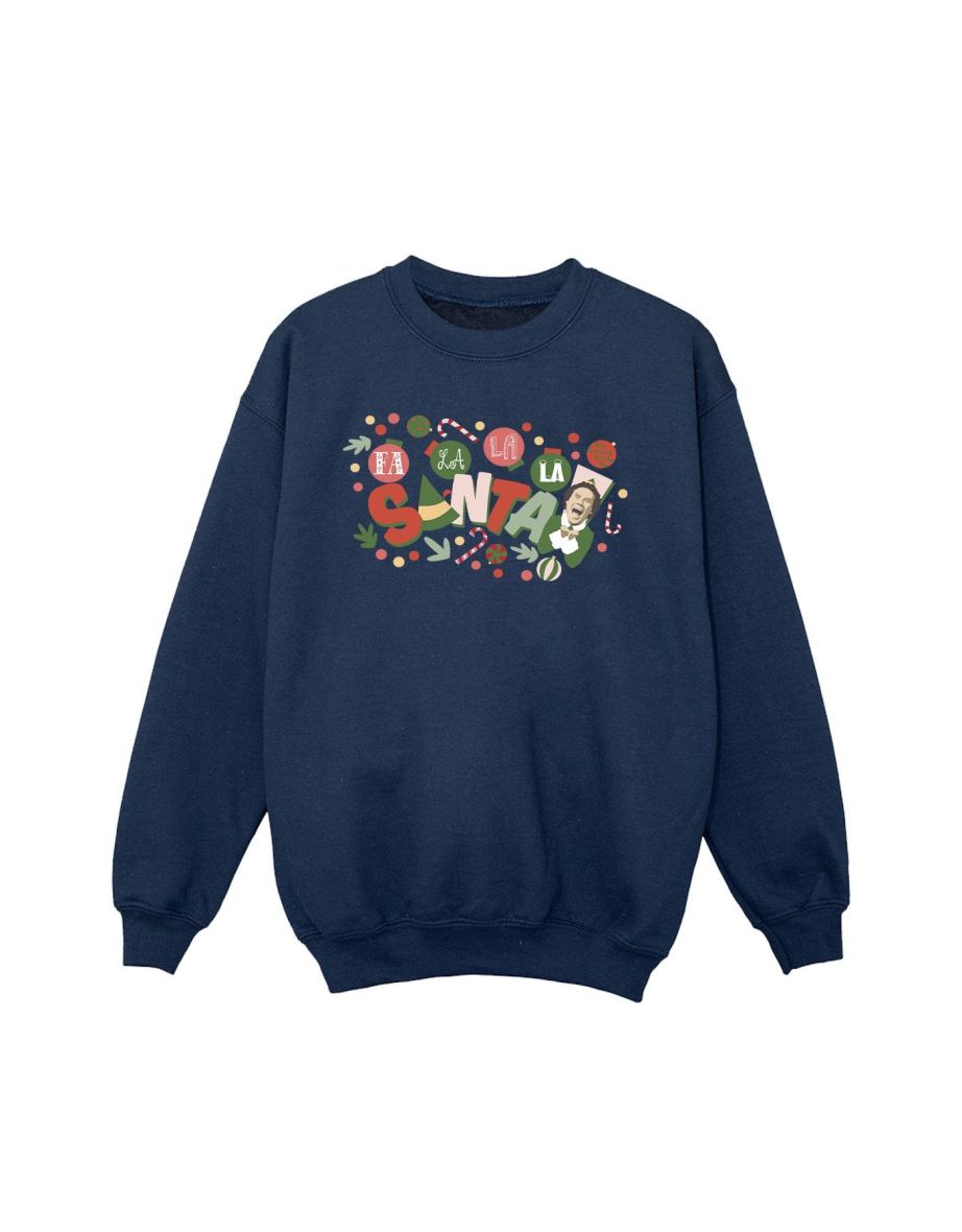 Elf Girls Santa Fa La La Sweatshirt - Navy Blue