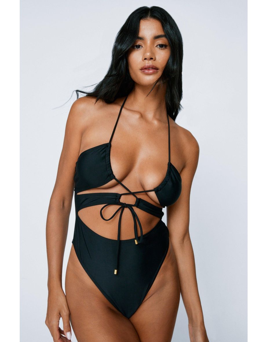 Recycled Ruched Tie Cut Out Halterneck Swimsuit - 2