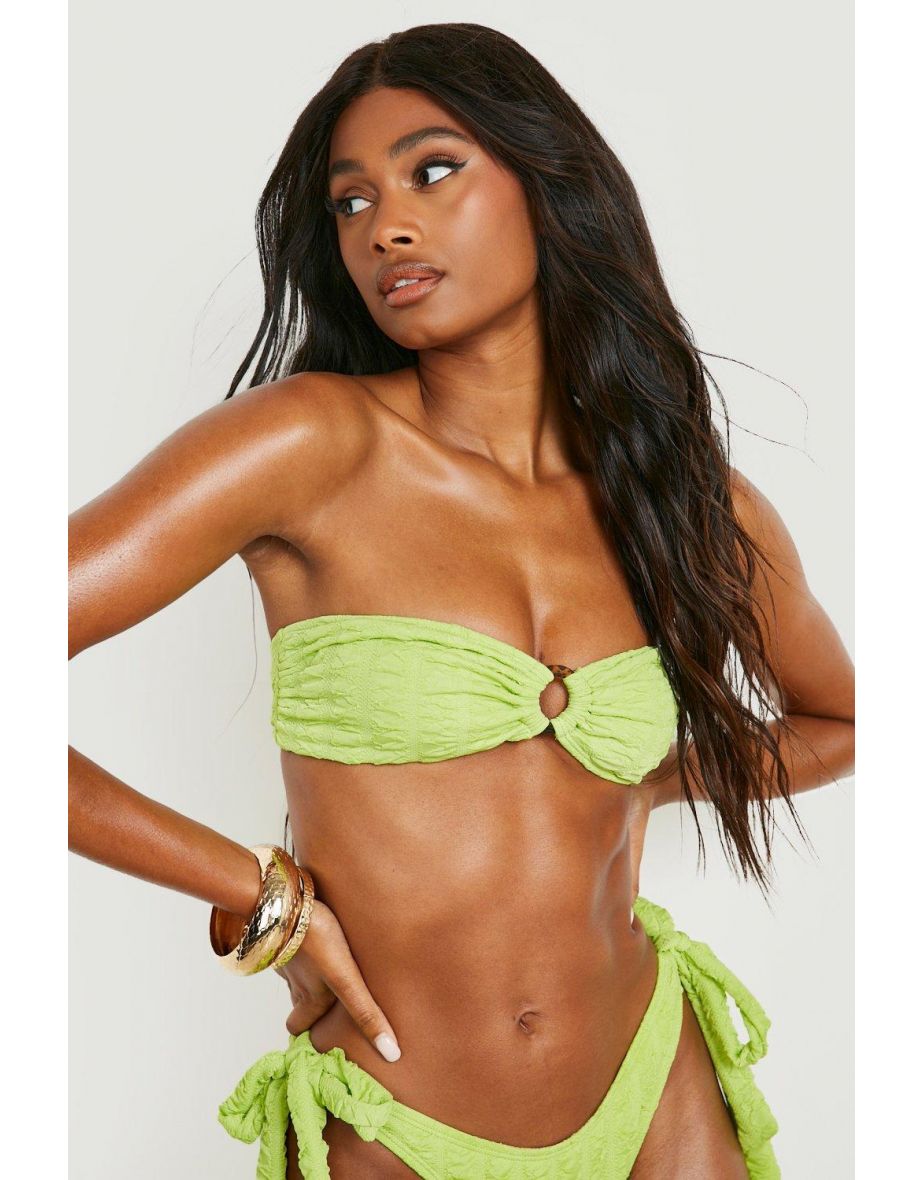 Textured Stripe Ring Bandeau Bikini Top - lime - 3