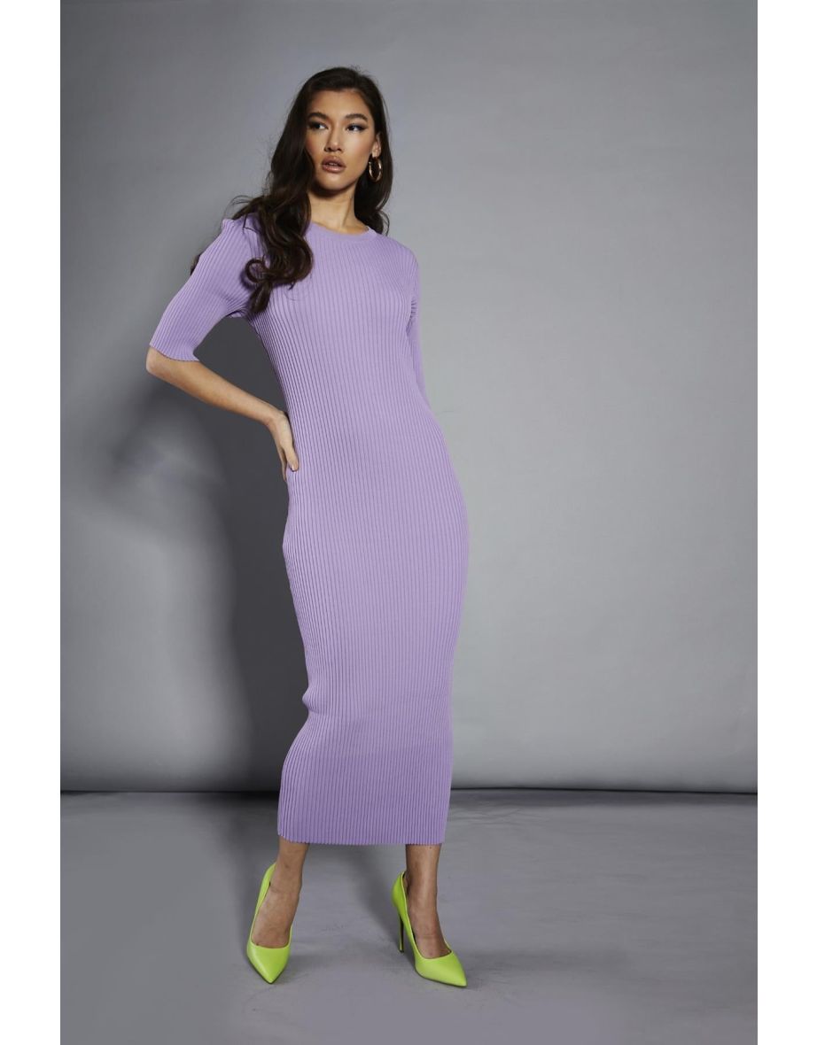 Lavender Rib-Knit Maxi-Dress