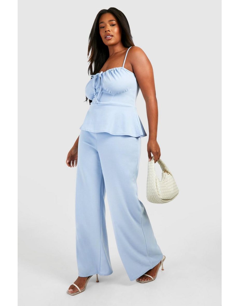 Shop Plus Peplum Wide Leg Jumpsuit dusty blue Online in Qatar VogaCloset