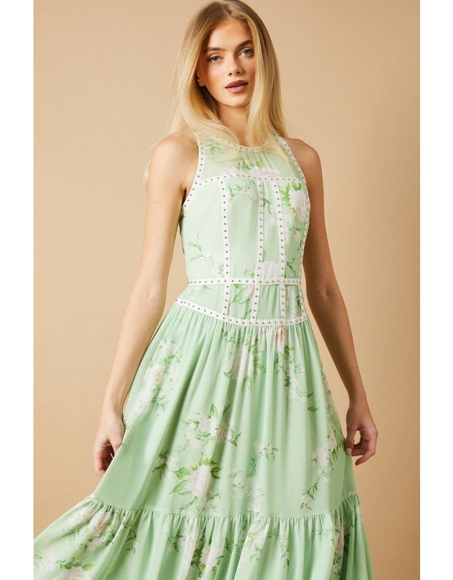Printed Hand Embellished Tiered Maxi Dress - 3