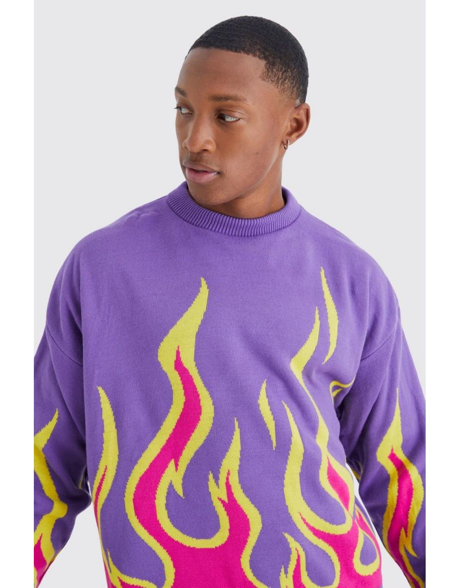 Boxy Flame Knitted Jumper - purple - 2