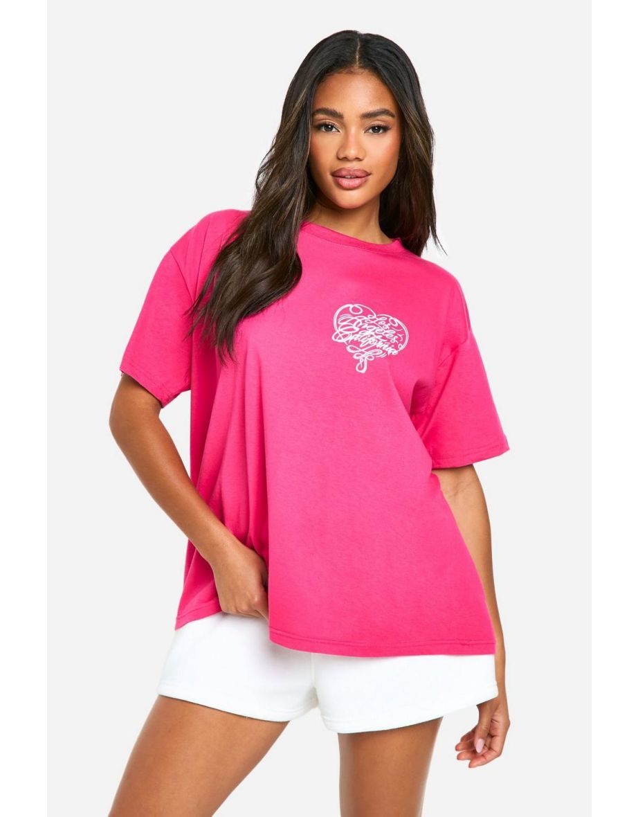 Los Angeles City Graphic Printed Oversized T-shirt - hot pink