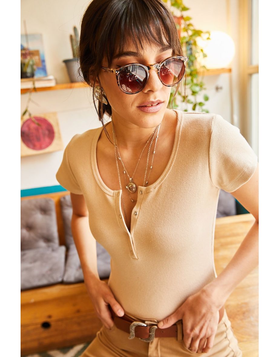 Blouse - Beige - Fitted - 4