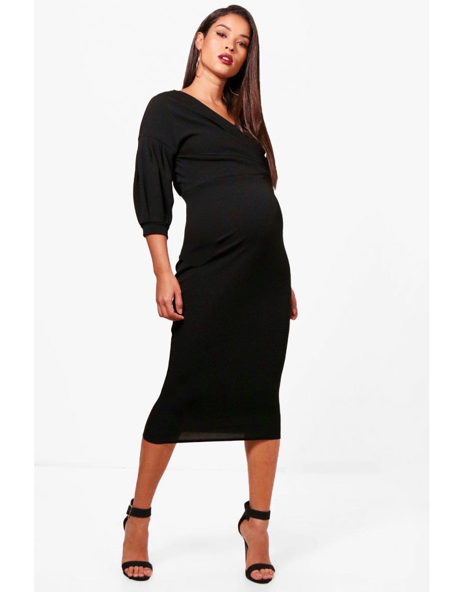 Maternity Abbie Off The Shoulder Wrap Midi Dress - black