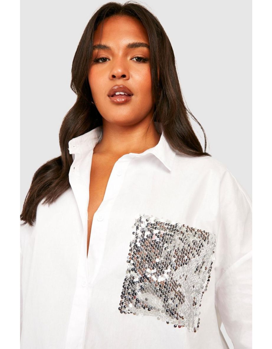 Plus size store sequin pocket shirt