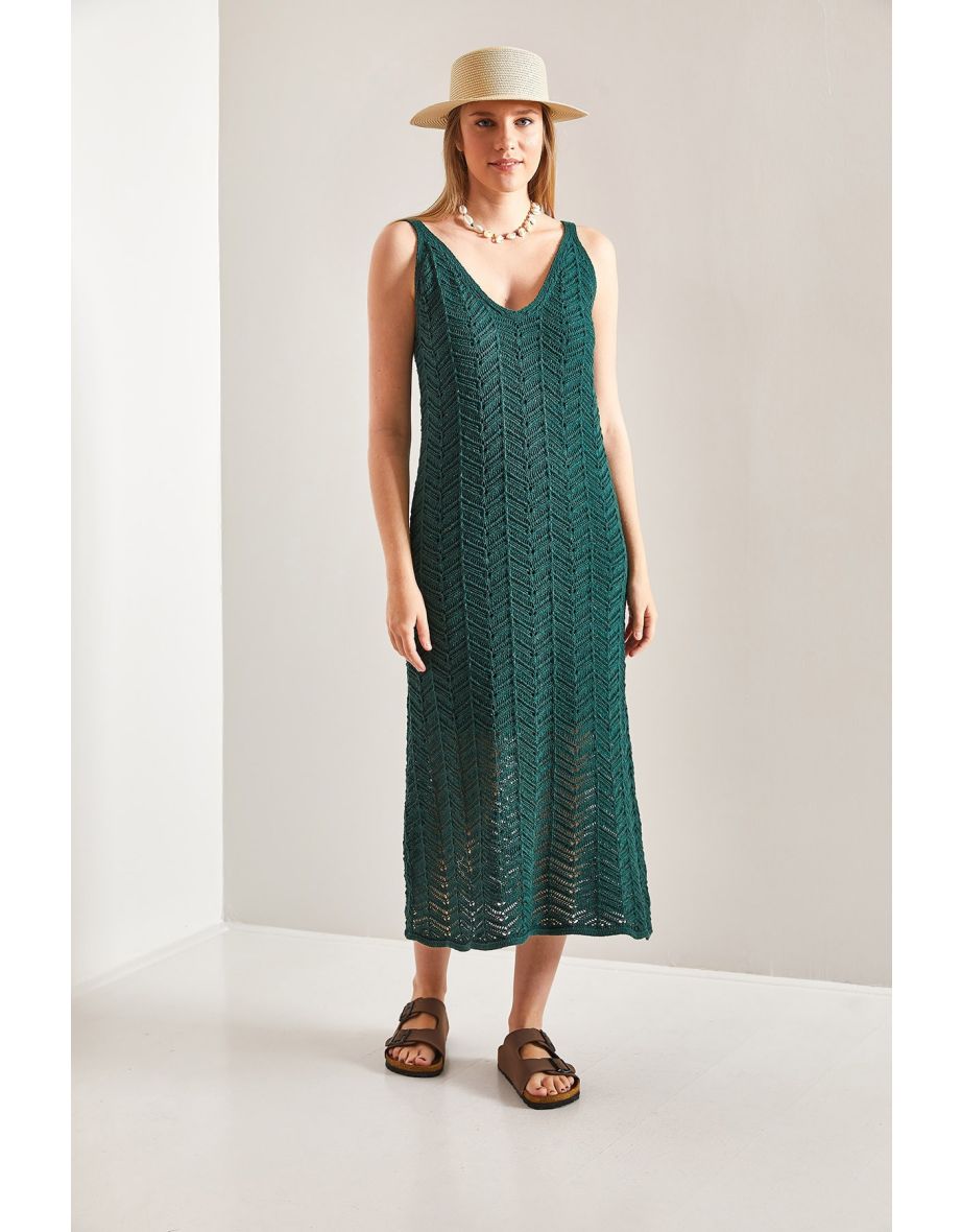 Women's Strappy Openwork Summer Knitwear Dress - 4