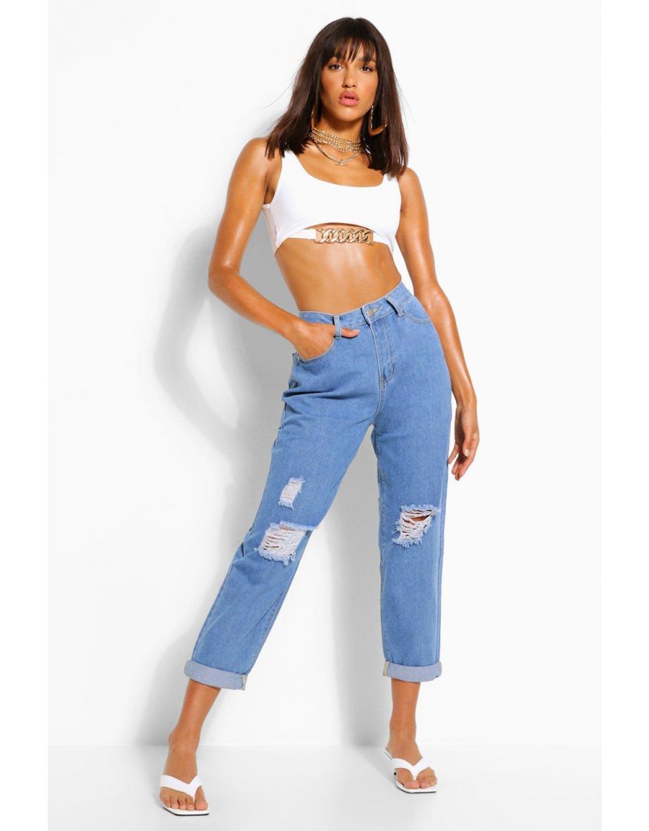 light blue distressed dad jeans