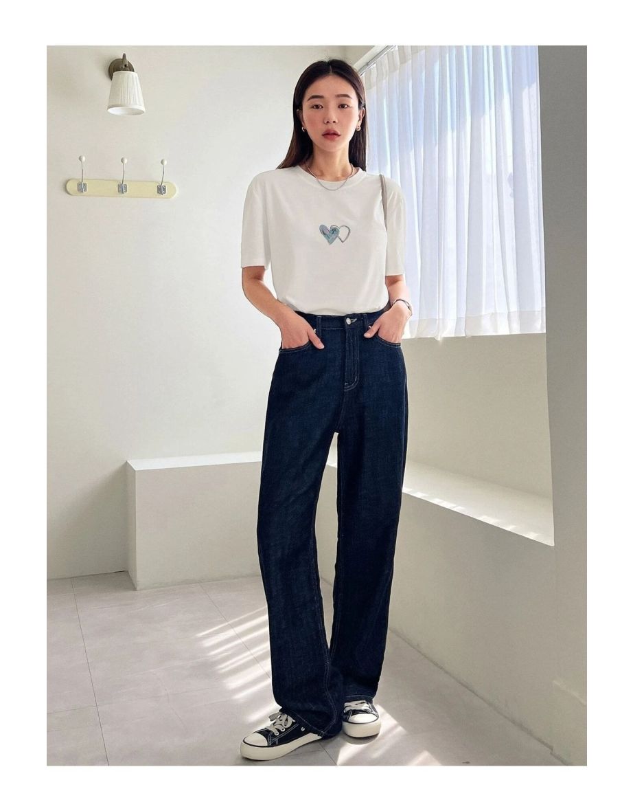 Women's White Double Heart Printed Oversize T-shirt