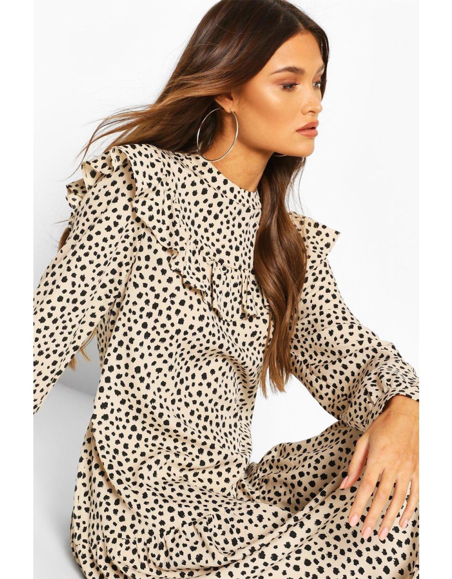 Smudge Polka Dot Ruffle Drop Hem Midaxi Dress - black - 3