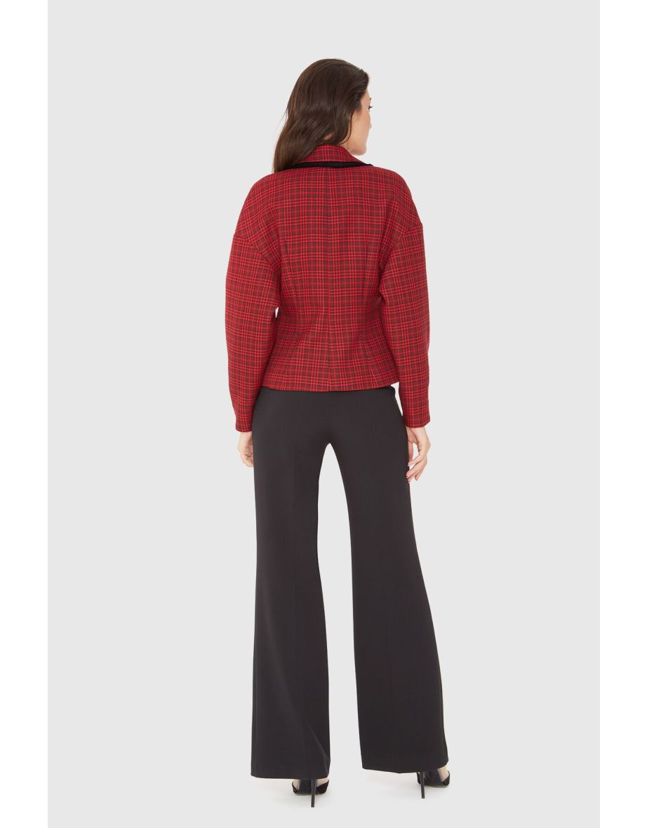 Red Suit with Plaid Palazzo Pants - 2