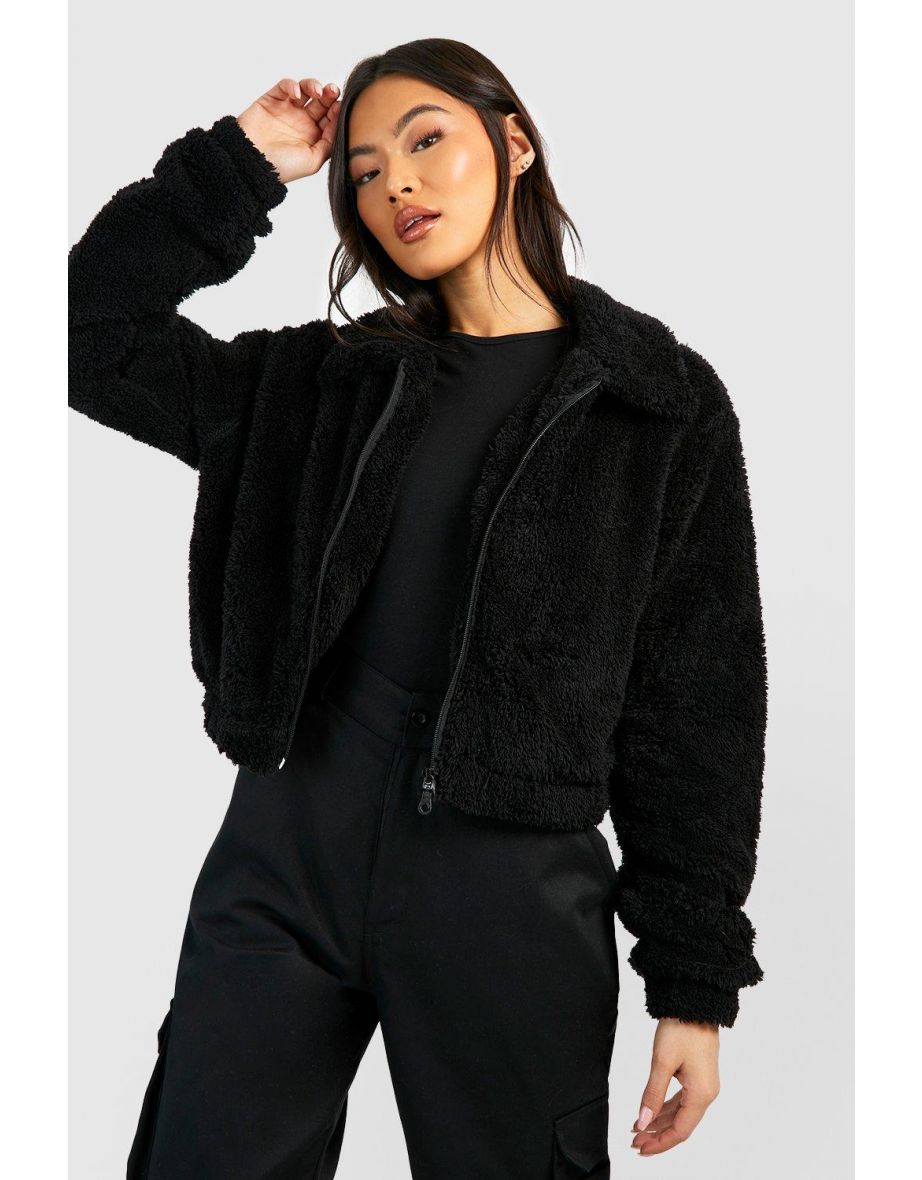 Teddy fur bomber jacket on sale black