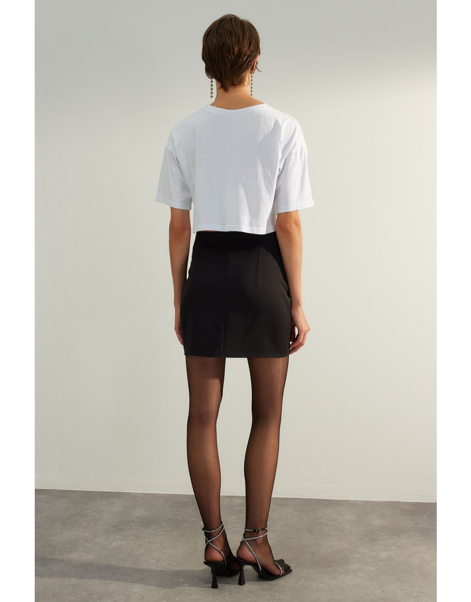 Black Fitted Skirt with Shiny Stones - 5
