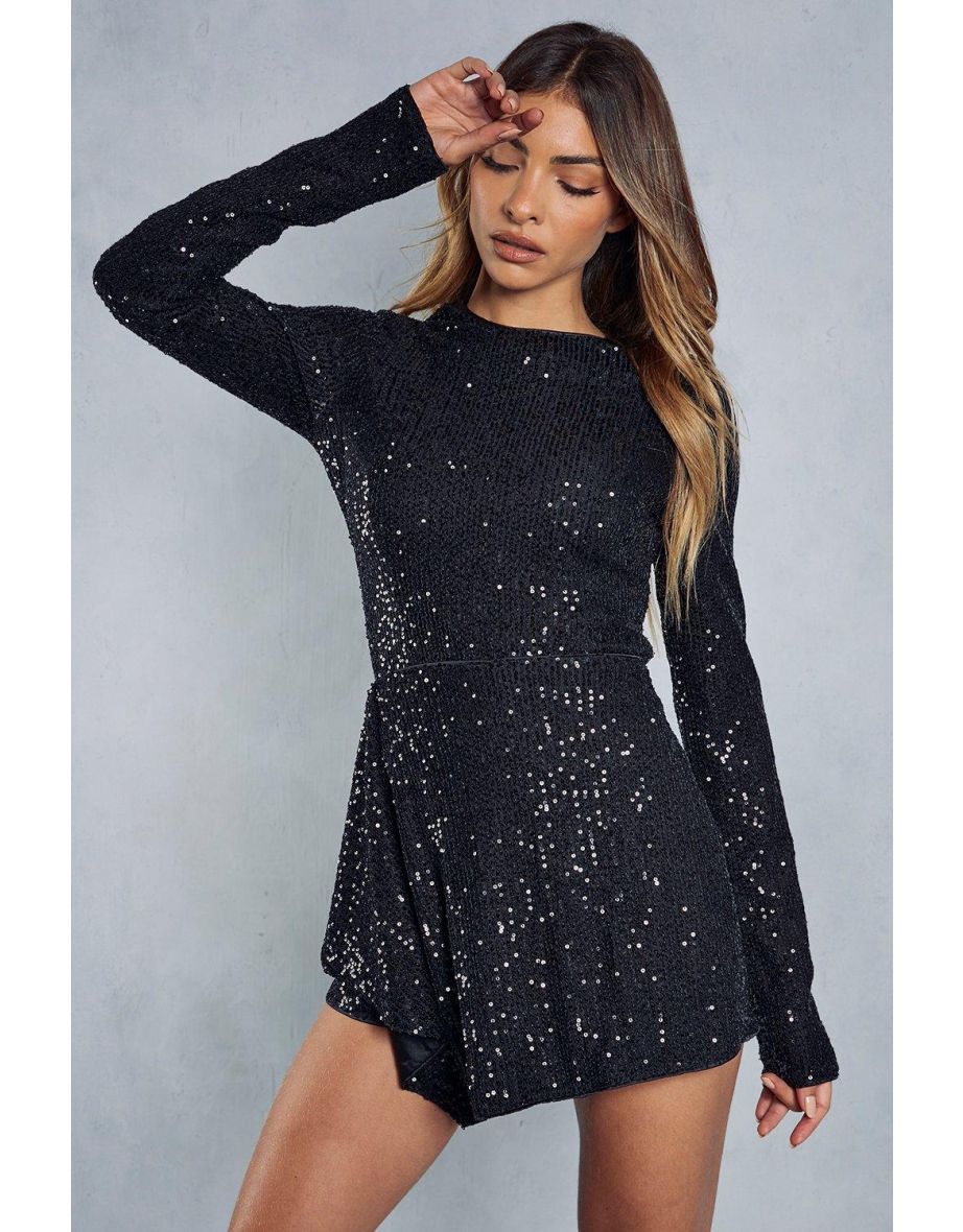 Sequin Long Sleeve Top & Wrap Mini Skirt Co Ord