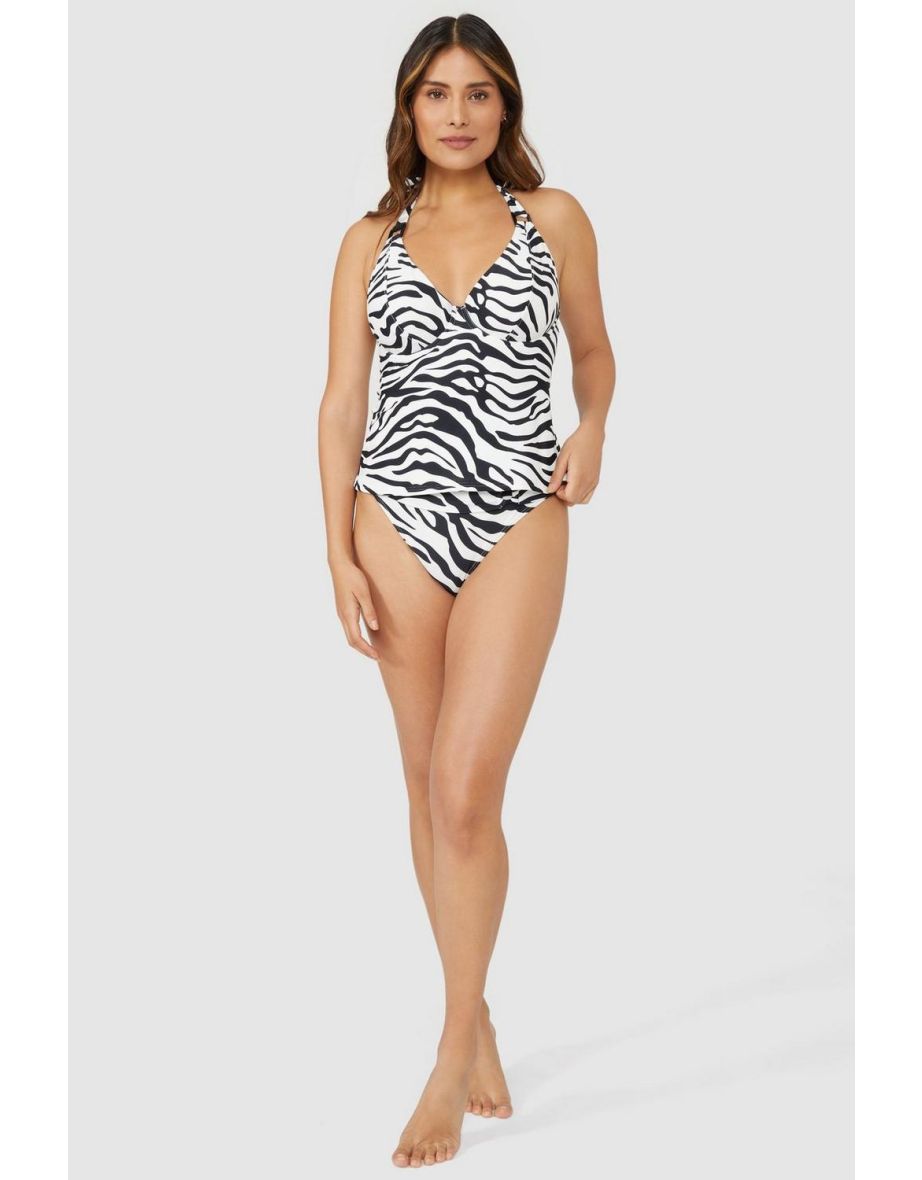 Gorgeous Zebra Non Pad Plunge Tankini Top - zebra - 3