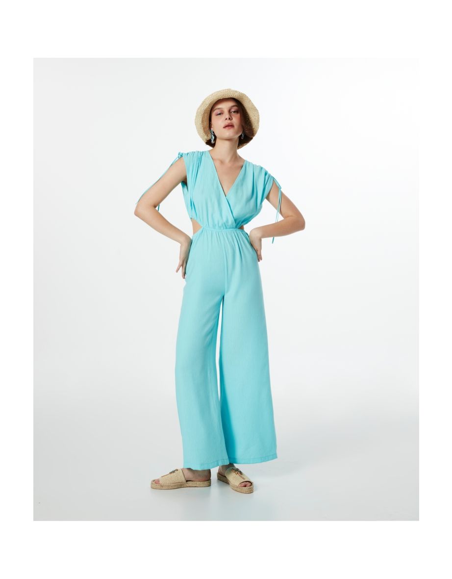 Twist Blue Wide Leg Cutout Jumpsuit