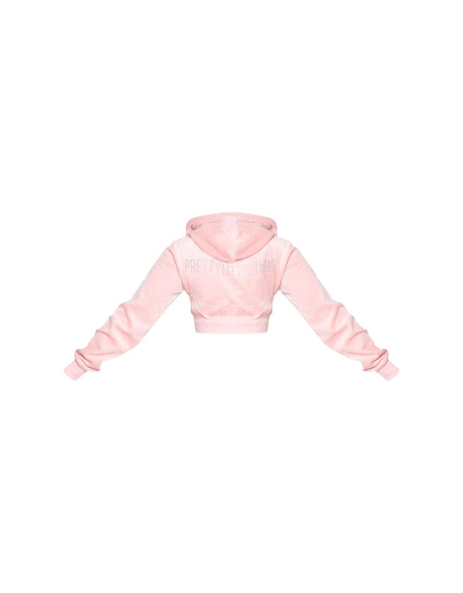 PRETTYLITTLETHING Shape Dusty Pink Velour Extreme Crop Sweater - 5