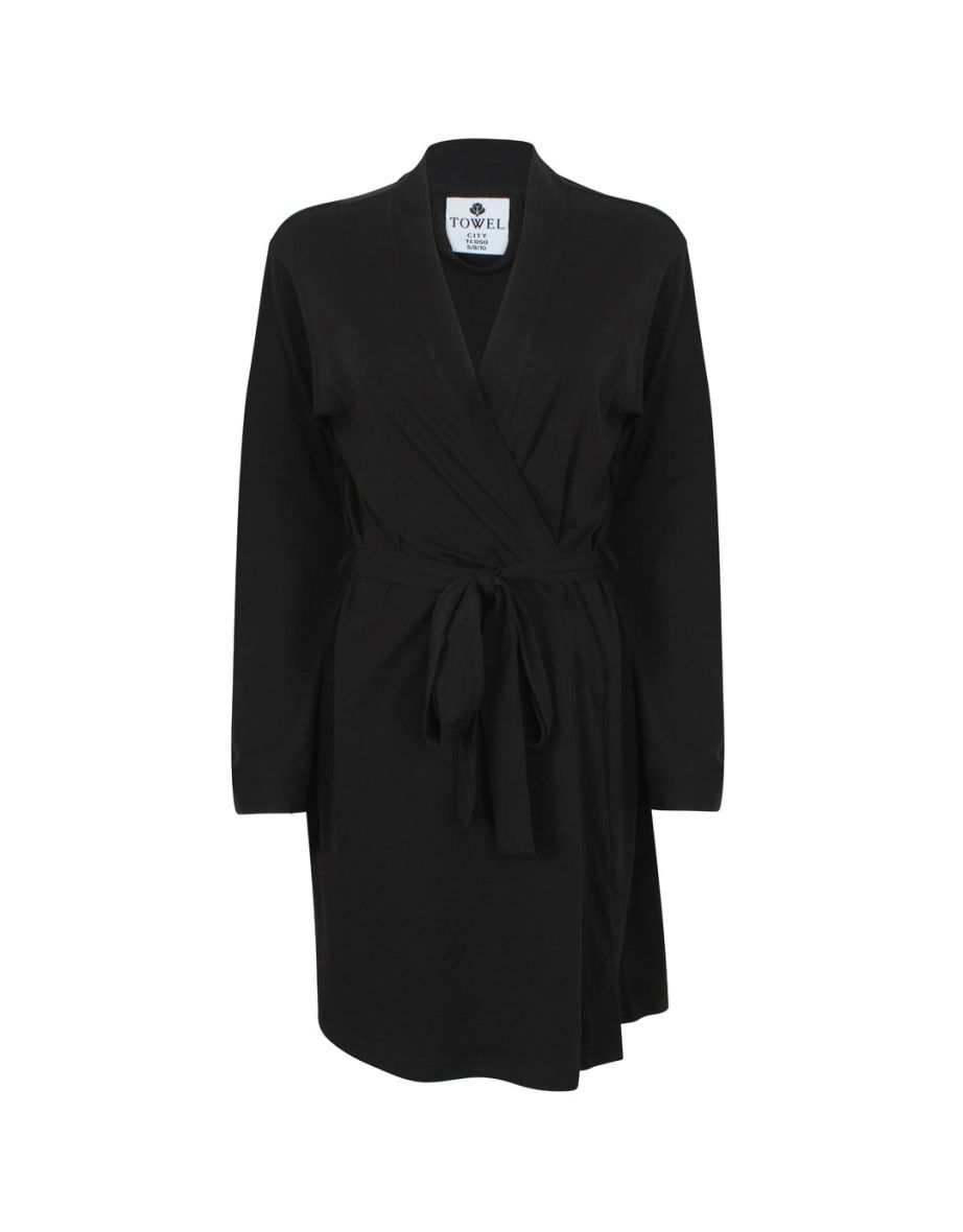 Towel City Womens/Ladies Wrap Bath Robe / Towel (180 GSM) - Black - 1