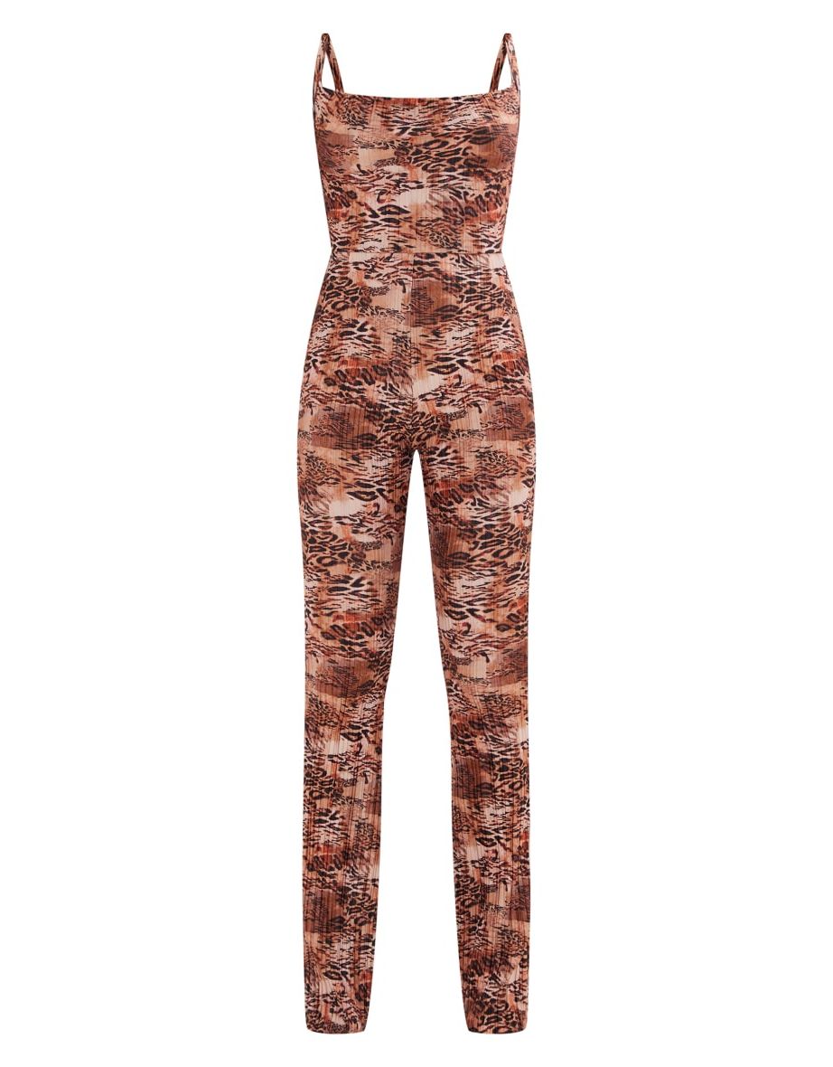 Multi Abstract Print Plisse Cowl Strappy Jumpsuit - 4