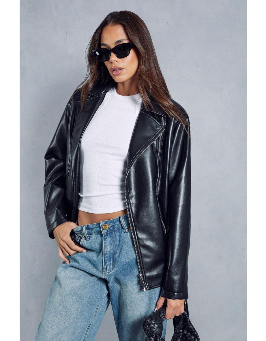 Premium Oversized Leather Look Biker Jacket
