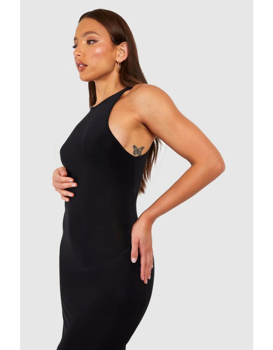 Tall Basic Racer Neck Midi Dress - black - 3