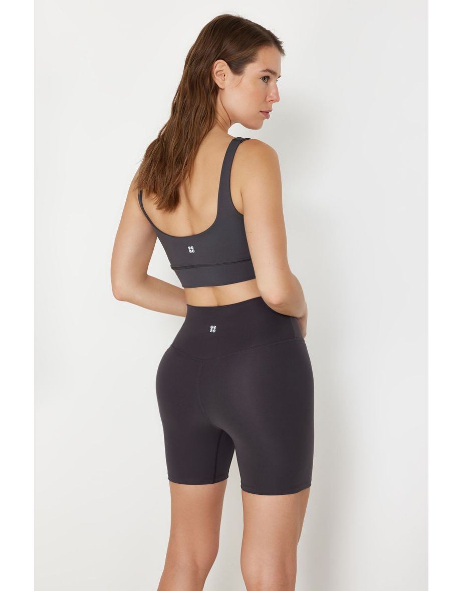 Dark Anthracite Brushed Soft Fabric Internal Waist Pocket Detailed Knitted Sports Shorts Tights - 7